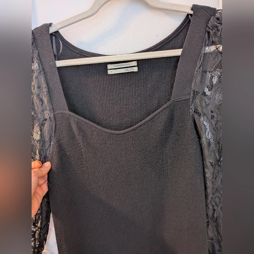 By Anthropologie Black Lace Long Sleeve Sleeve Sweater Top - Size M